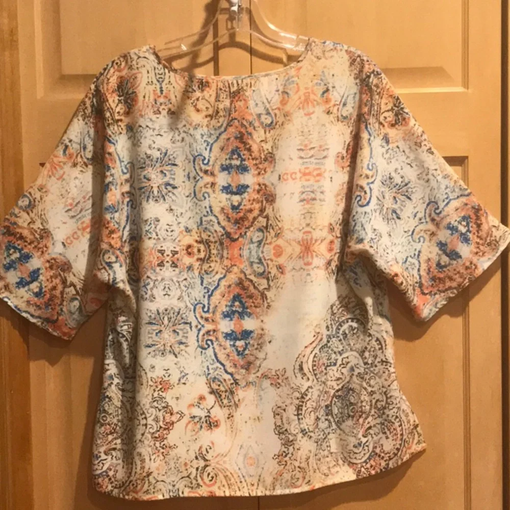 Chico's Medium Relaxed Orange and Cream Blouse - Picture 7 of 8